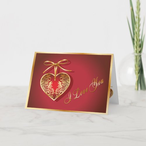 I Love You Gold Filigree Heart Valentine Card