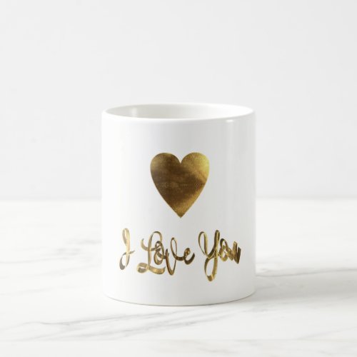 I Love You Golden Heart Typography Romantic Coffee Mug