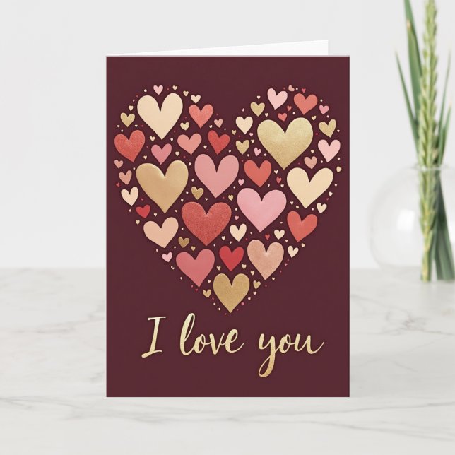 I Love You Golden Hearts Card (Front)