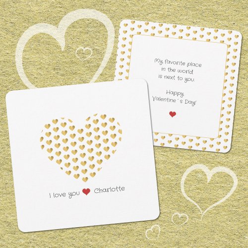 I Love You Golden Hearts Minimalist Flat Card