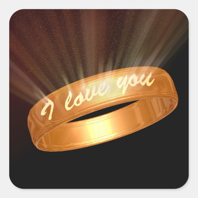 "I love you" Golden Ring Square Sticker (Front)