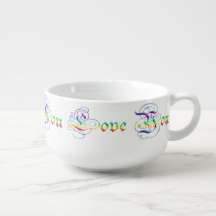 I love you.  gradient text. soup mug