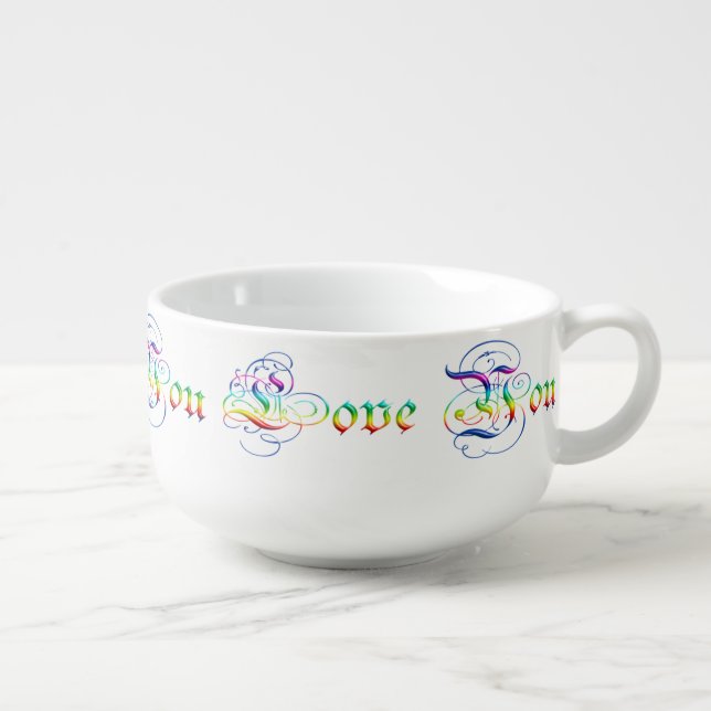 I love you.  gradient text. soup mug (Left)