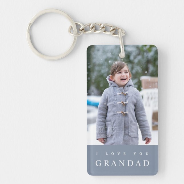I Love You Grandad Modern Blue 2 Photo Keychain (Front)