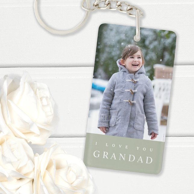 I Love You Grandad Modern Sage Green 2 Photo Keychain (Creator Uploaded)