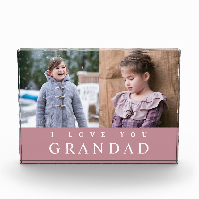 I Love You Grandad Pink 2 Photo Collage Block (Front)