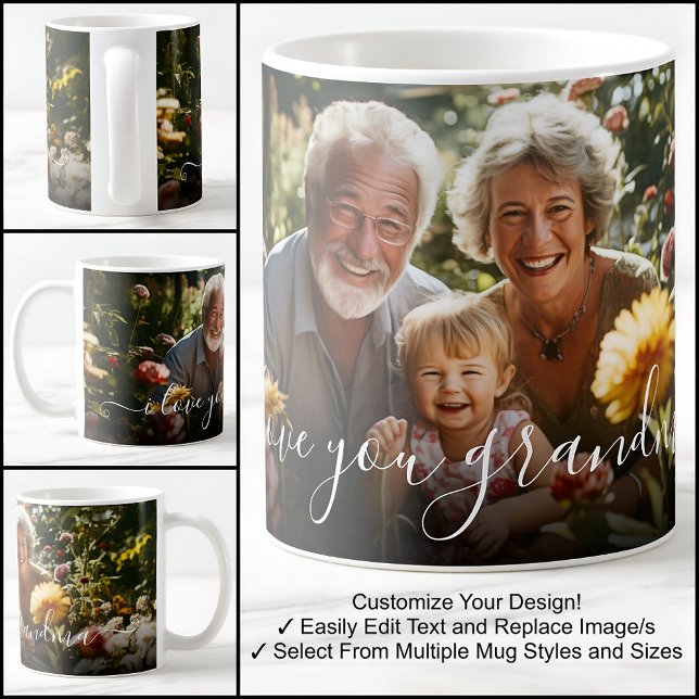 I Love You Grandma Beautiful Photo Template Text Coffee Mug (Creator Uploaded)