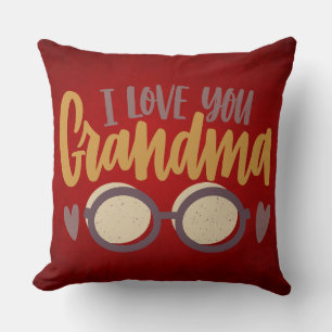 I Love You Grandma Calligraphy Script Red Throw Pillow