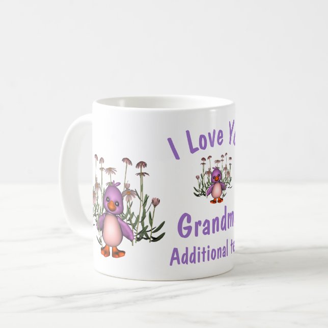 I Love You Grandma Cute Bird Flowers Personalized Coffee Mug (Front Left)