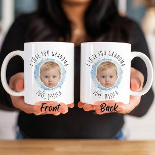 I Love You Grandma Photo Blue Watercolor Splash Coffee Mug