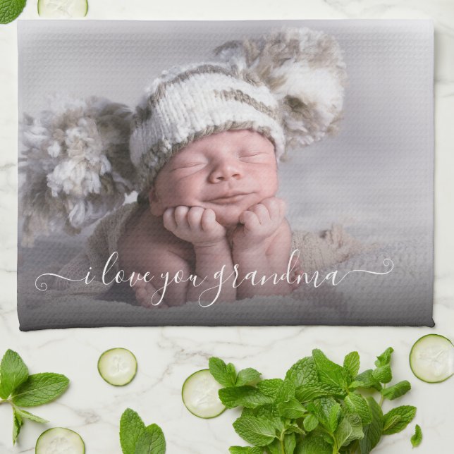I Love You Grandma Photo Template Kitchen Towel (Folded)