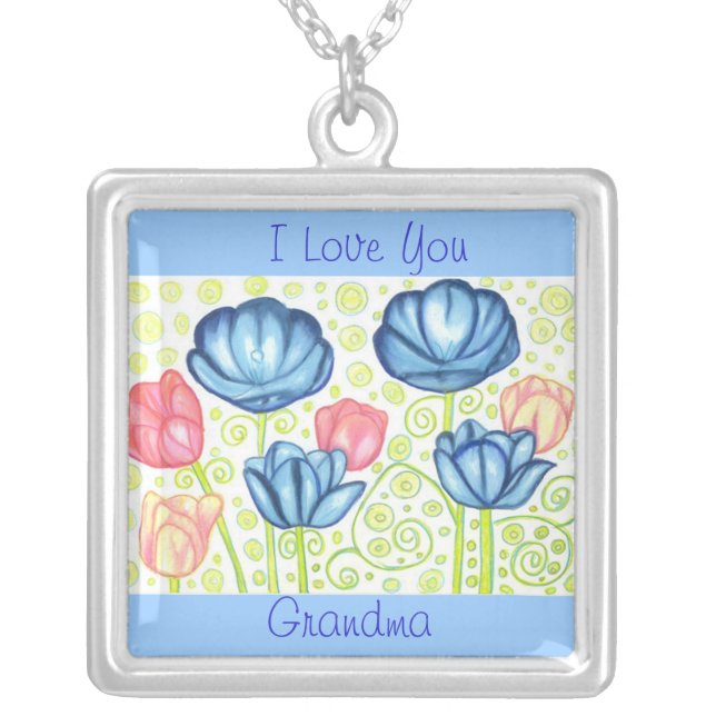 I Love You Grandma Tulip Garden Necklace (Front)