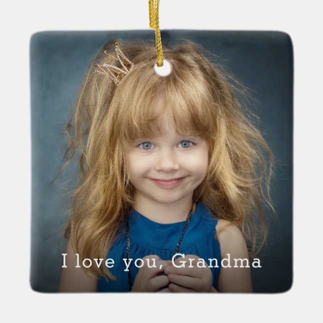 I Love You Grandma With Square Photo Ceramic Ornament (Front)