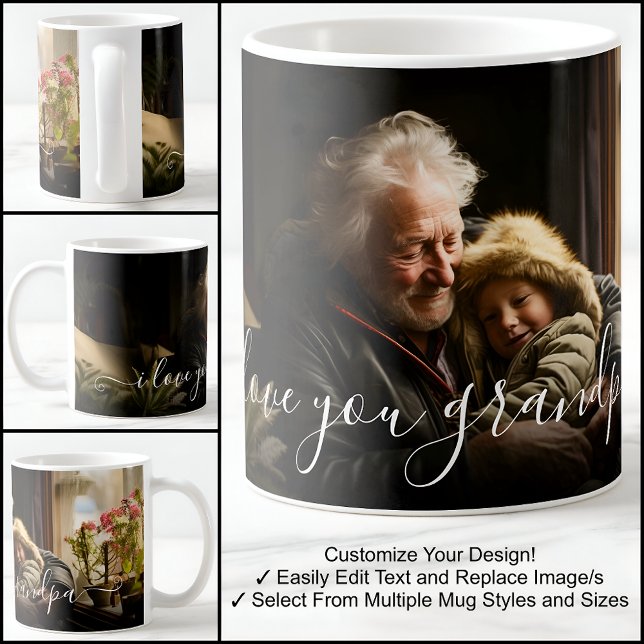 I Love You Grandpa Beautiful Photo Template Text Coffee Mug (Creator Uploaded)