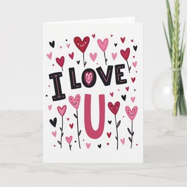 I Love You Graphic Heart Art Card (Front)