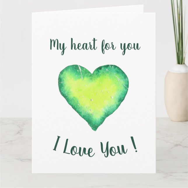 I Love You  Green and Blue Heart Valentine's Day  Card (Front)