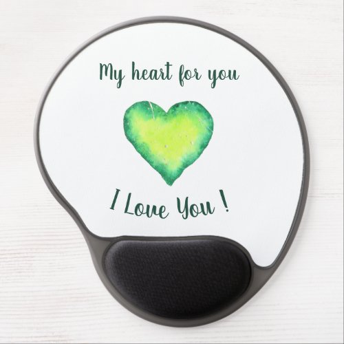 I Love You  Green and Blue Heart Valentines Day   Gel Mouse Pad