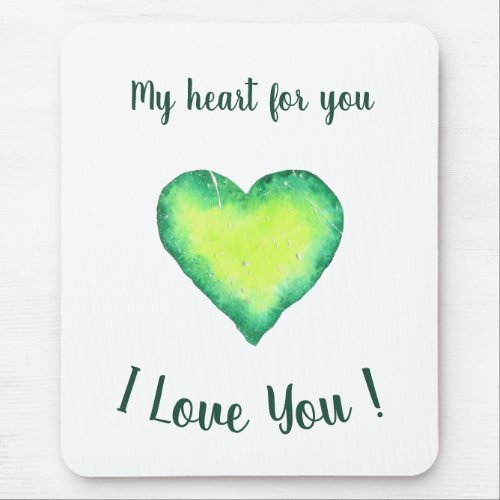 I Love You  Green and Blue Heart Valentines Day   Mouse Pad