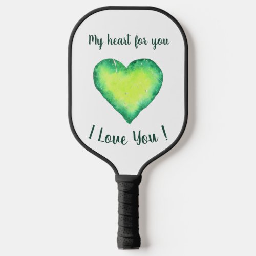 I Love You Green and Blue Heart Valentines Day   Pickleball Paddle