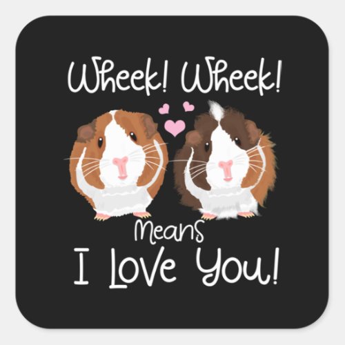 I Love You Guinea Pig Cavy Roddent Square Sticker