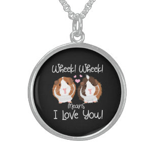 I Love You Guinea Pig Cavy Roddent Sterling Silver Necklace