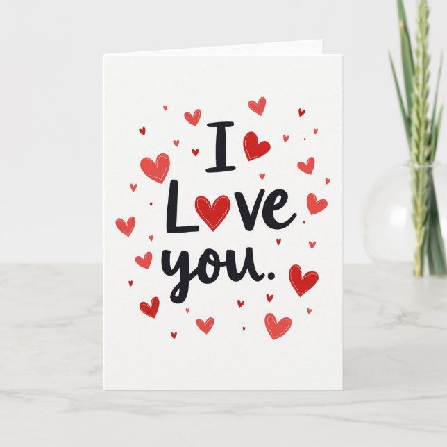 I Love You Hand Drawn Heart Pattern Card (Front)