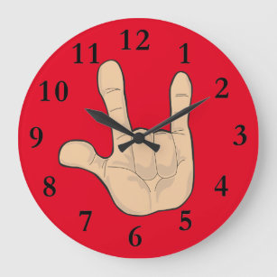 I LOVE YOU HAND GESTURE LARGE CLOCK