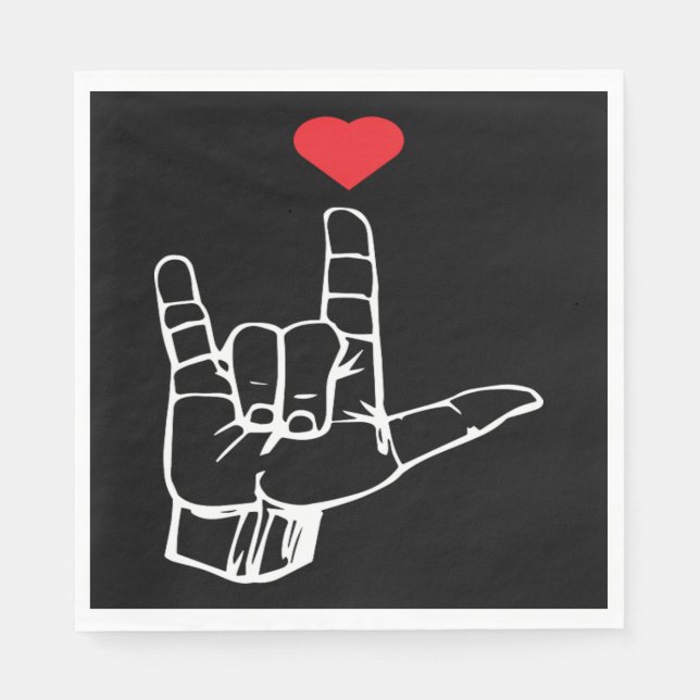 I Love You Hand Sign ASL Gift Men Women Valentine Napkins (Front)