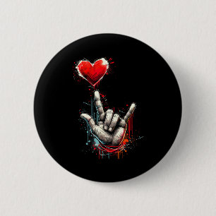 I Love You Hand Sign Asl Heart Women Kids Men Vale Button