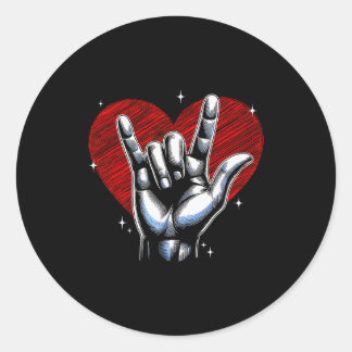 I Love You Hand Sign Asl Heart Women Kids Men Vale Classic Round Sticker