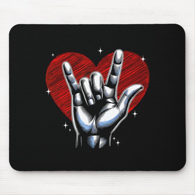 I Love You Hand Sign Asl Heart Women Kids Men Vale Mouse Pad (Front)