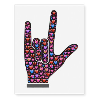 I Love You hand sign filled with emoji hearts Temporary Tattoos