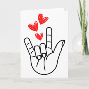 I-love You Hand Sign Heart Women Girls Valentines  Card