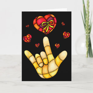 I Love You Hand Sign Language Asl - Hearts Valenti Card
