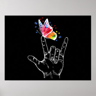 I Love You Hand Sign Language Butterfly Autism