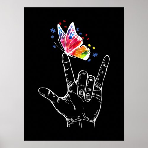 I Love You Hand Sign Language Butterfly Autism