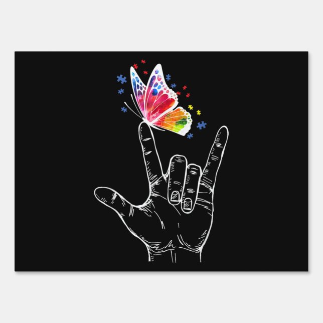 I Love You Hand Sign Language Butterfly Autism (Front)