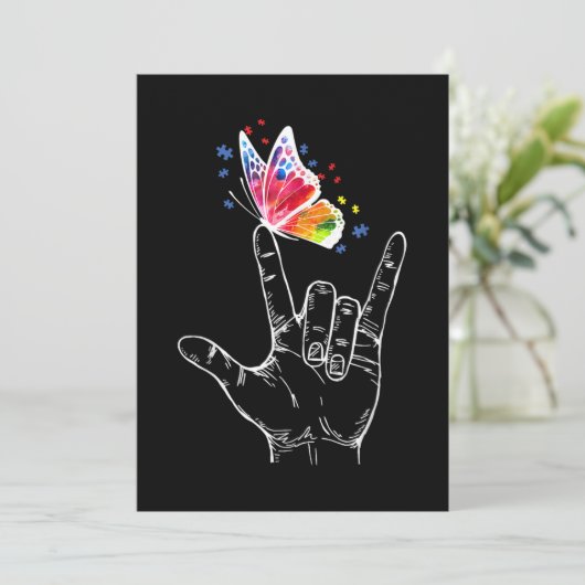 I Love You Hand Sign Language Butterfly Autism (Standing Front)