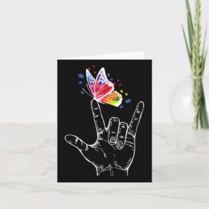 I Love You Hand Sign Language Butterfly Autism Awa Card