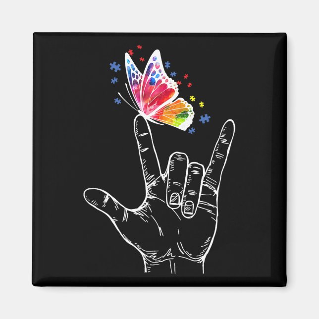 I Love You Hand Sign Language Butterfly Autism Awa Magnet (Front)