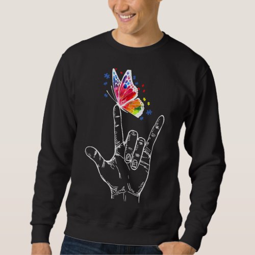 I Love You Hand Sign Language Butterfly Autism Awa Sweatshirt