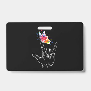 I Love You Hand Sign Language Butterfly Autism Badge