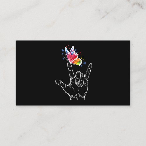 I Love You Hand Sign Language Butterfly Autism Business Card