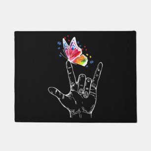 I Love You Hand Sign Language Butterfly Autism Doormat