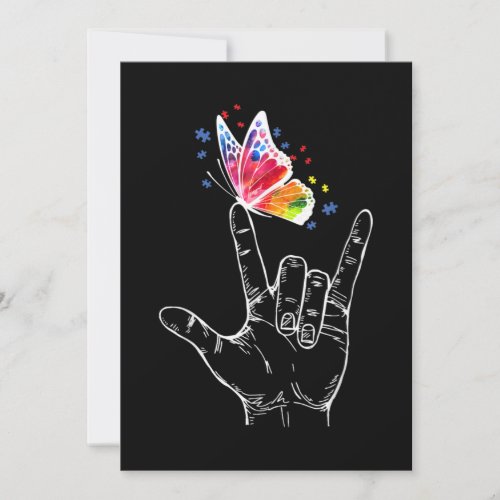 I Love You Hand Sign Language Butterfly Autism Invitation