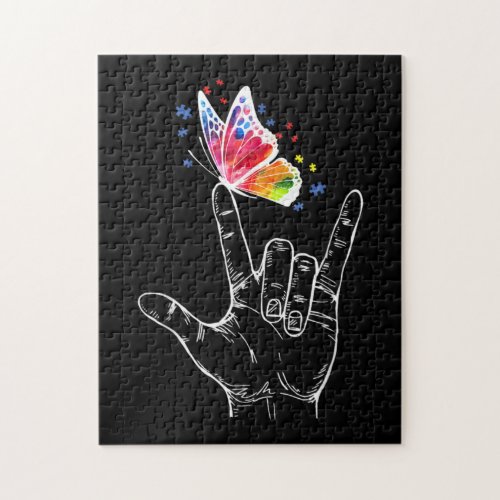 I Love You Hand Sign Language Butterfly Autism Jigsaw Puzzle