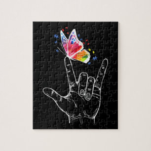 I Love You Hand Sign Language Butterfly Autism Jigsaw Puzzle
