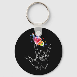 I Love You Hand Sign Language Butterfly Autism Keychain