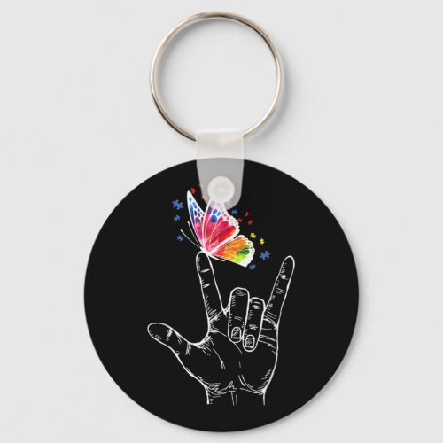 I Love You Hand Sign Language Butterfly Autism Keychain