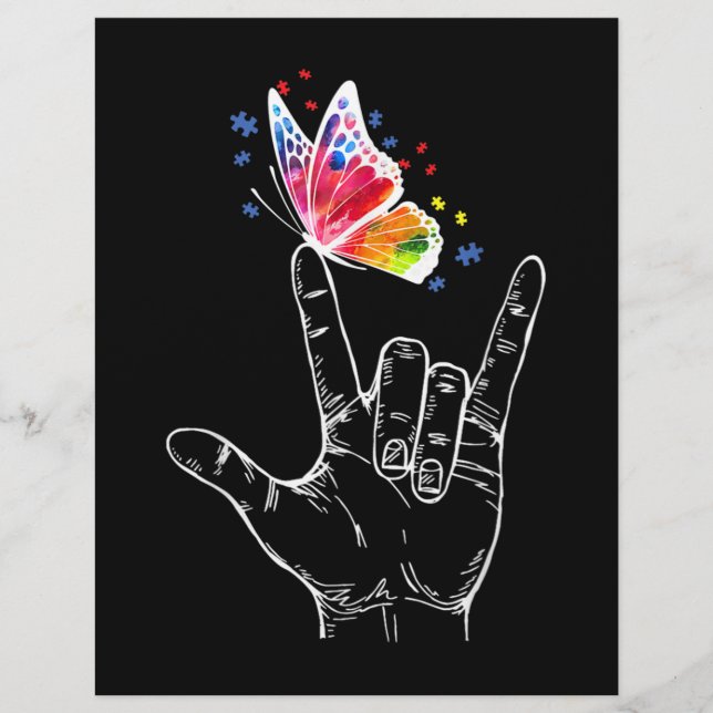 I Love You Hand Sign Language Butterfly Autism Letterhead (Front)
